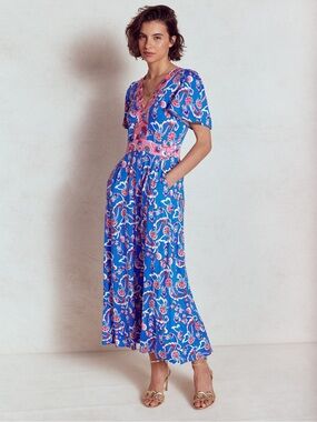 Boden Sz 2 US Ellie Floral Flutter Maxi Tea Dress
